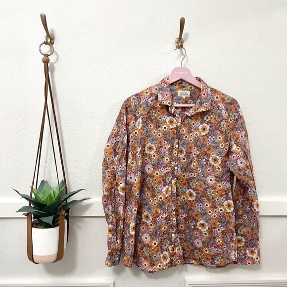HARTFORD Charlot Orange Pop Flowers Woven Long Sleeve Shirt Size 4 - Picture 2 of 6